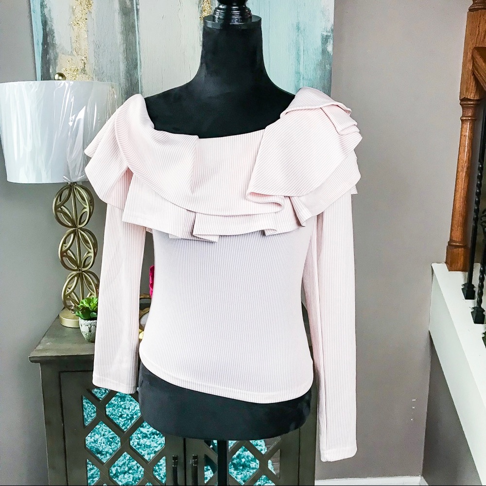 Pink/White Pinstripe Layered Ruffle Top